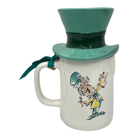 Rae Dunn Alice In Wonderland "MAD AS A HATTER" Double Sided Mug w/ Topper | NEW - Picture 1 of 4